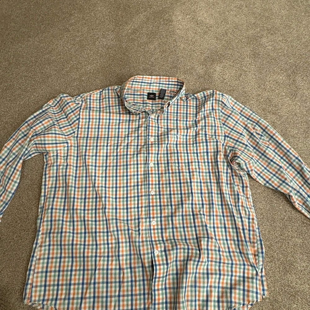 Dockers Men's Blue and Orange Plaid Shirt